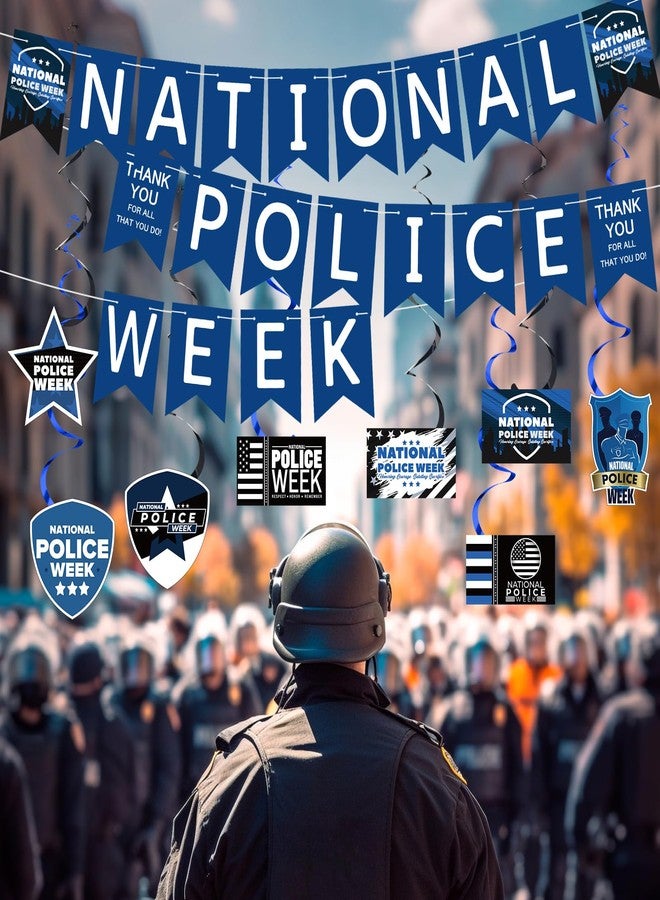 Supervitae 54 Pcs National Police Week Decoration Police Week Banner Law Enforcement Party Supply Policeman Retirement Birthday Photo Backdrop Hanging Swirls for Celebrations Memorial Event - Image 5
