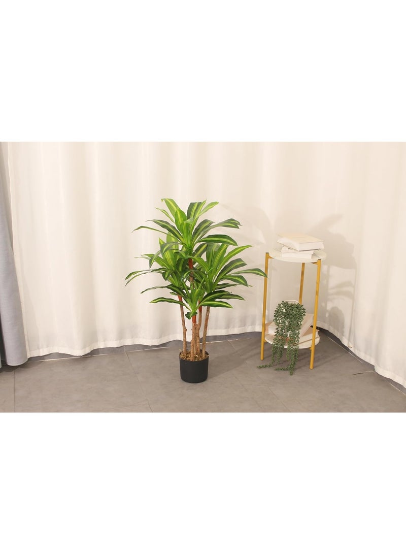 MARCOLO Artificial Dracaena Plant in Black Pot, Green Variegated Leaves, Multi-Stem Indoor Decorative Tree (90cm) - Image 2