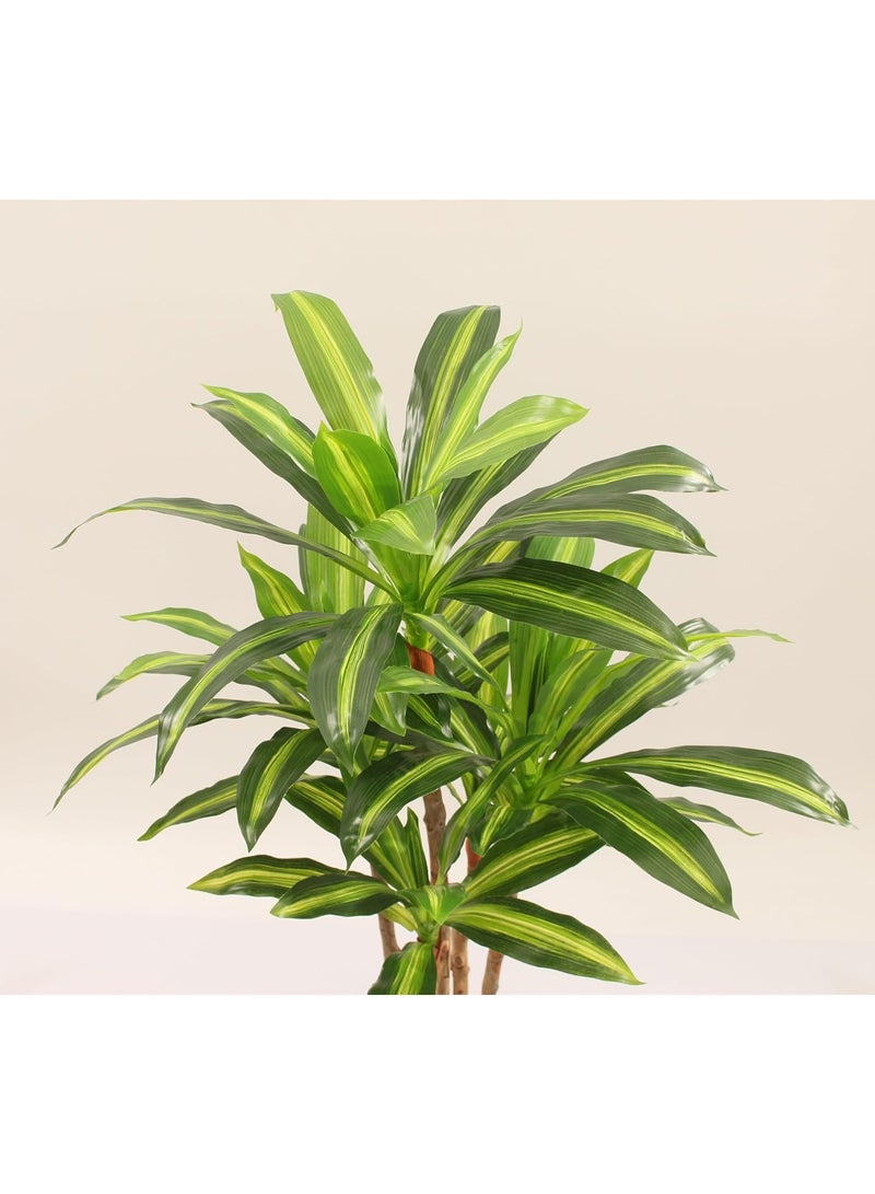 MARCOLO Artificial Dracaena Plant in Black Pot, Green Variegated Leaves, Multi-Stem Indoor Decorative Tree (90cm) - Image 3