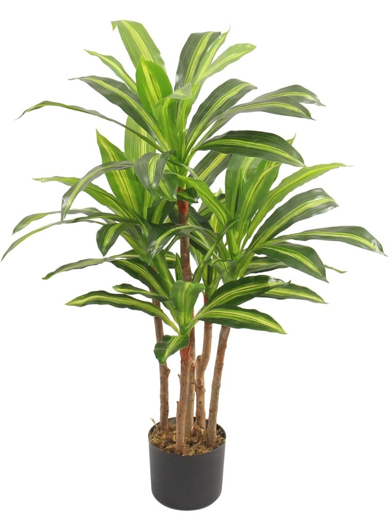 MARCOLO Artificial Dracaena Plant in Black Pot, Green Variegated Leaves, Multi-Stem Indoor Decorative Tree (90cm) - Image 1