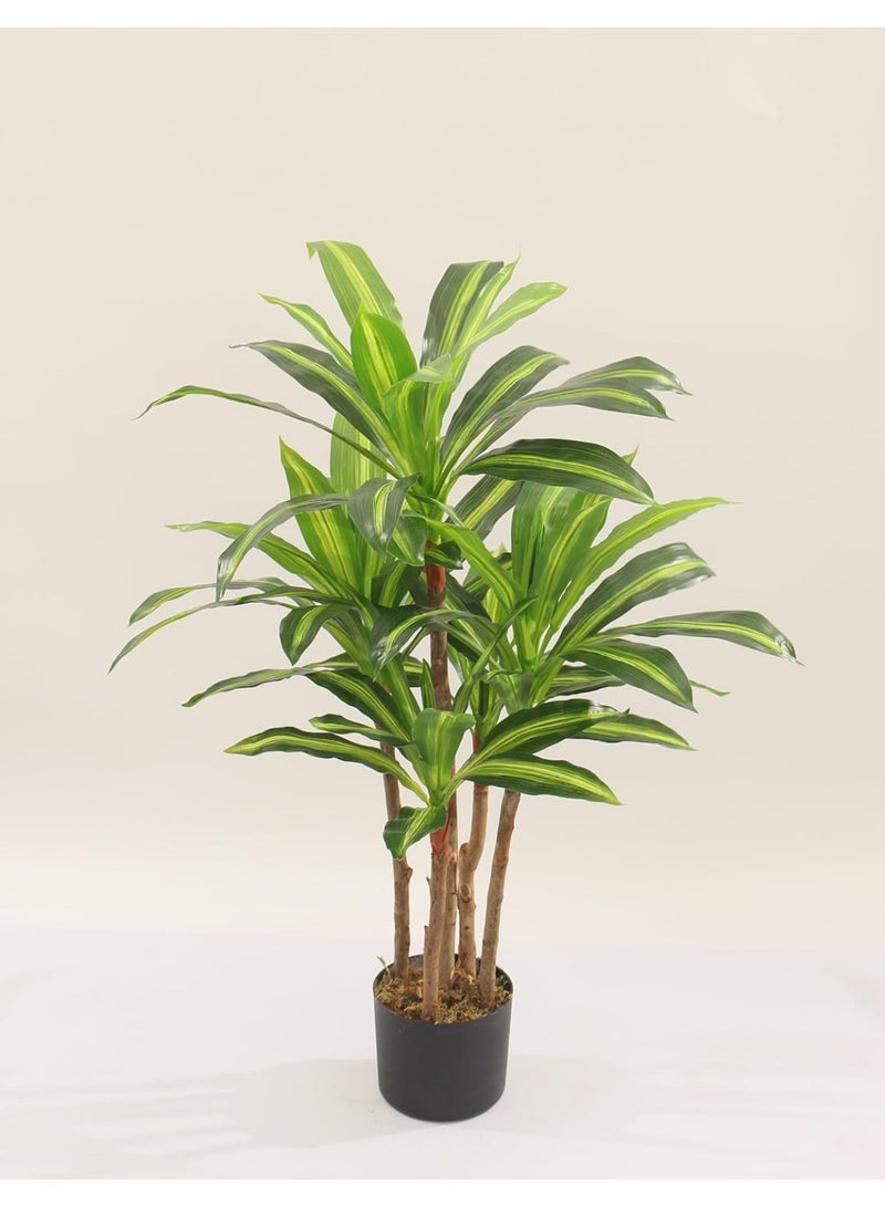 MARCOLO Artificial Dracaena Plant in Black Pot, Green Variegated Leaves, Multi-Stem Indoor Decorative Tree (90cm) - Image 5