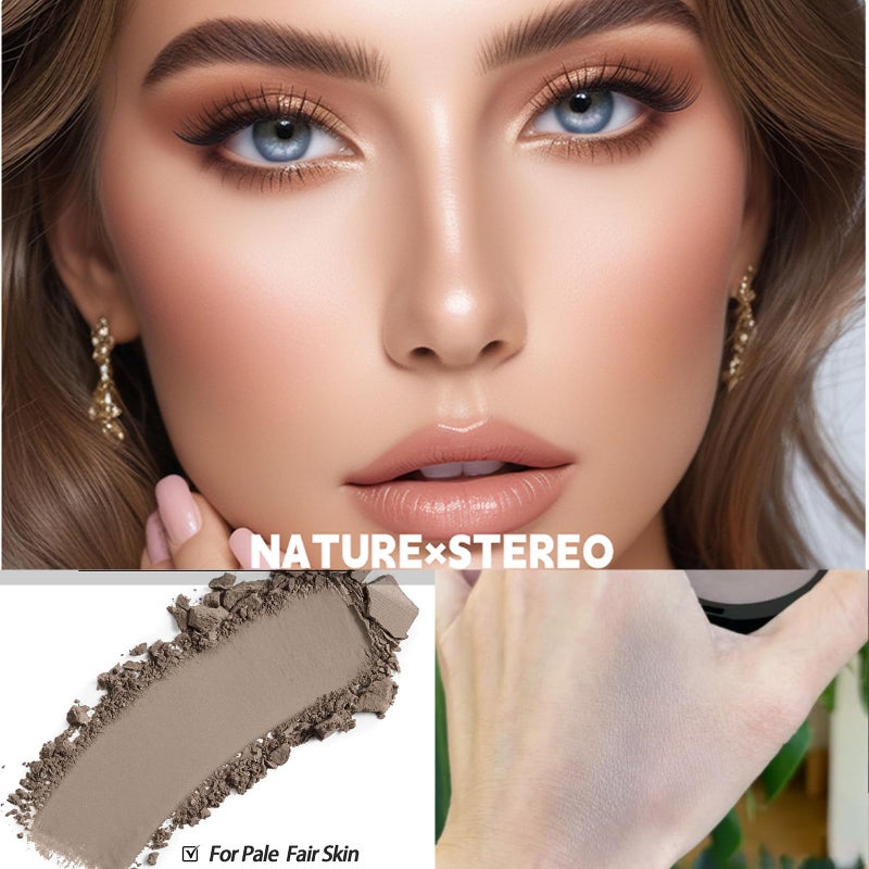 Okerker Cool Toned Contour Palette with Mirror, Taupe Grey Contour Powder for Fair Pale Light Cool Toned Skin, Nose Contouring Bronzer Powder with Face Brush - Image 4