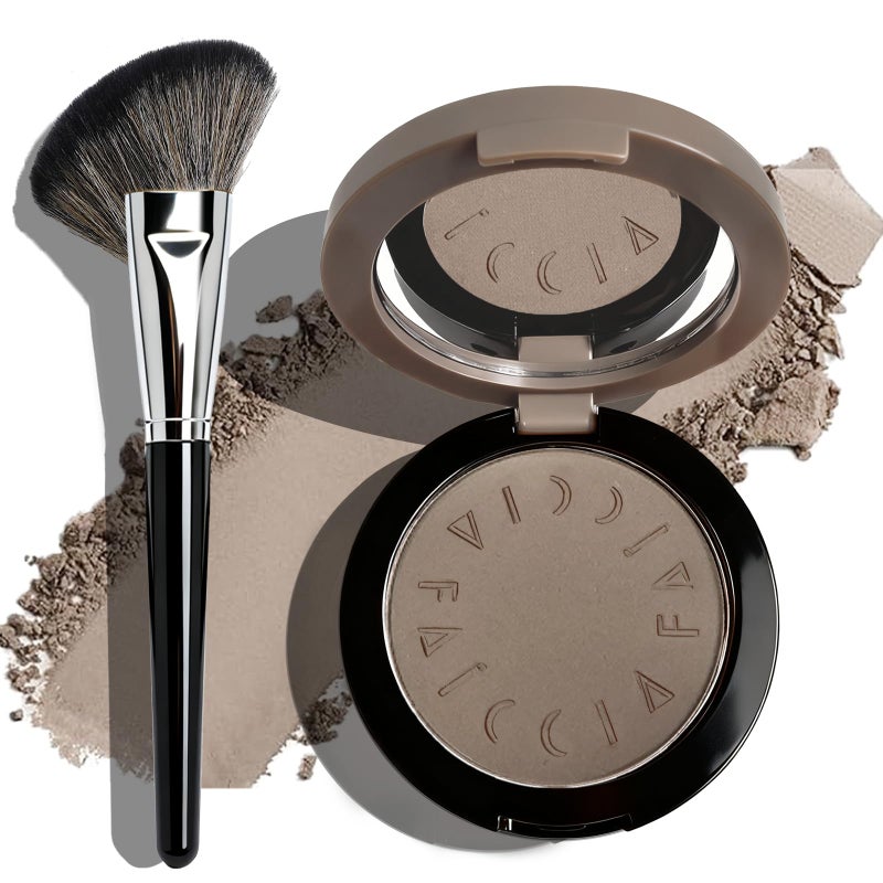 Okerker Cool Toned Contour Palette with Mirror, Taupe Grey Contour Powder for Fair Pale Light Cool Toned Skin, Nose Contouring Bronzer Powder with Face Brush - Image 1