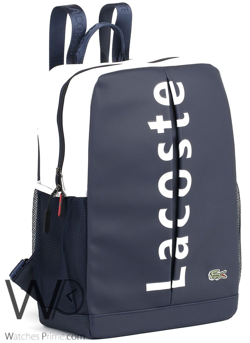 LACOSTE Lacoste Backpack Navy Blue White Fiber Men Laptop Bag  - Image 1