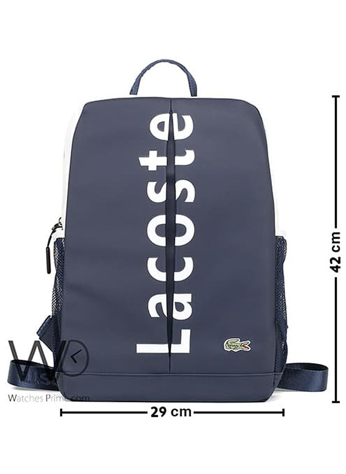 LACOSTE Lacoste Backpack Navy Blue White Fiber Men Laptop Bag  - Image 3