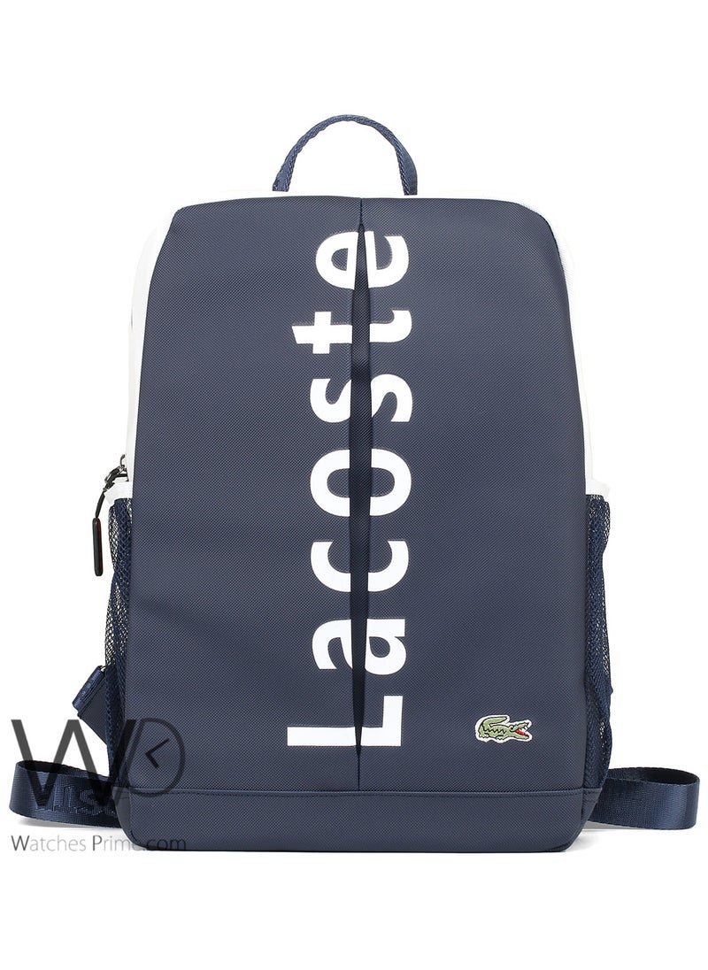LACOSTE Lacoste Backpack Navy Blue White Fiber Men Laptop Bag  - Image 2
