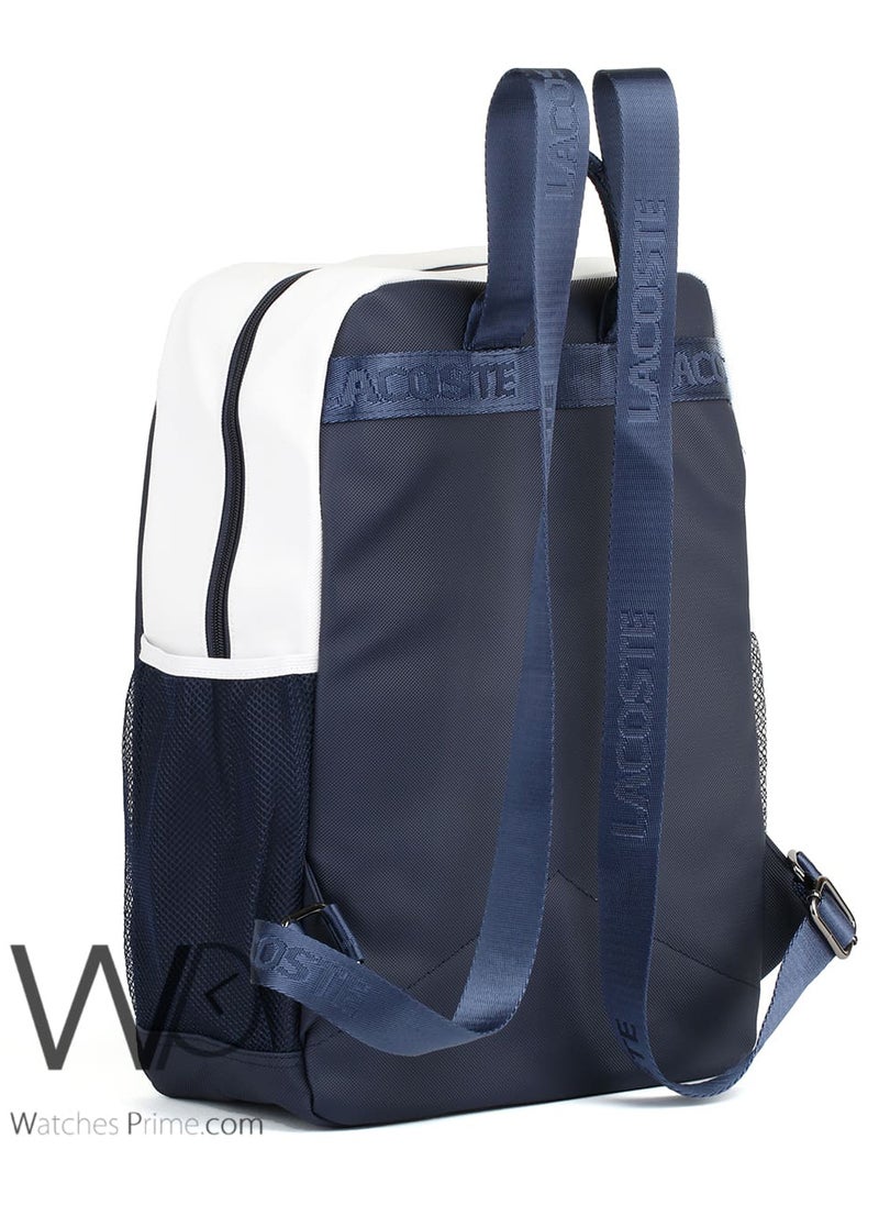 LACOSTE Lacoste Backpack Navy Blue White Fiber Men Laptop Bag  - Image 4
