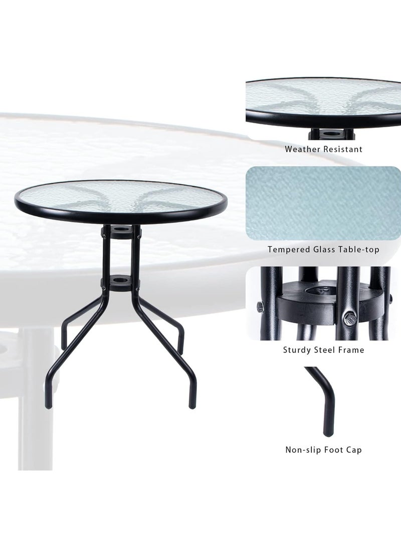 DubaiGallery Outdoor Table Round Patio Dining Table Coffee Table Side Table Garden Table Outdoor Indoor Furniture with Metal Frame and Tempered Water Ripple Glass Top for Garden Backyard Porch Deck  - Image 3