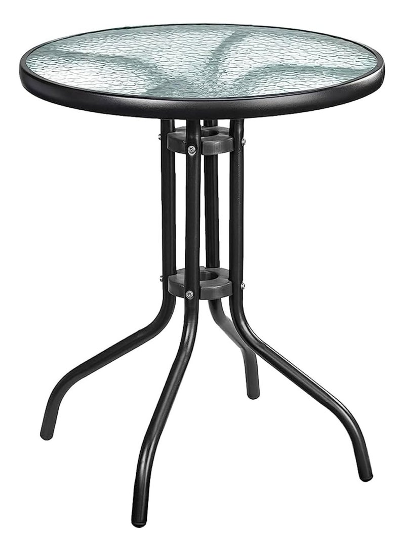 DubaiGallery Outdoor Table Round Patio Dining Table Coffee Table Side Table Garden Table Outdoor Indoor Furniture with Metal Frame and Tempered Water Ripple Glass Top for Garden Backyard Porch Deck  - Image 1