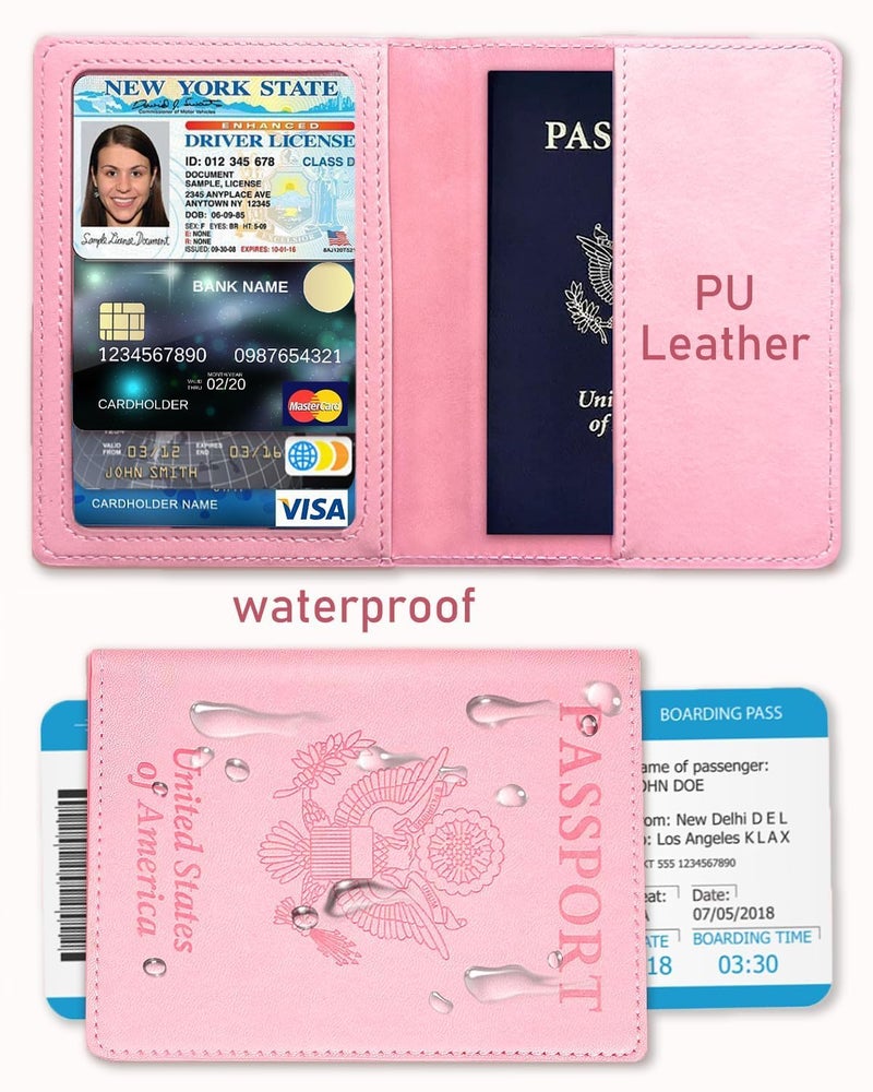 Sizobi Leather Passport Holder Covers Case, Passport Book Wallet Card Slot Luggage Tag, International Travel Must Haves Travel Accessories for Women Men, Cruise Ship Essentials, Travel Gifts, Pink - Image 3