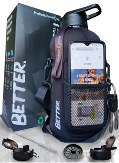 Better Me Premium Dust-Proof 2.2L 2L Reminder BPA-Free Water Bottle for Gym, Sports, Office, Home, (Dark Night, 2.2L)  - Image 1