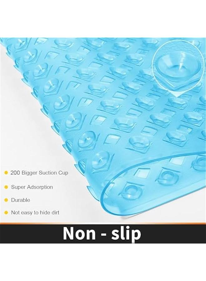 هوكور بساط حوض الاستحمام من هوكور، غير قابل للانزلاق مع فتحات تصريف واكواب شفط للحفاظ على نظافة الارضية، ناعمة على القدمين، ملحقات الحمام، سجادات حمام قابلة للغسل في الغسالة (88 × 40 سم) (ازرق) - Image 2