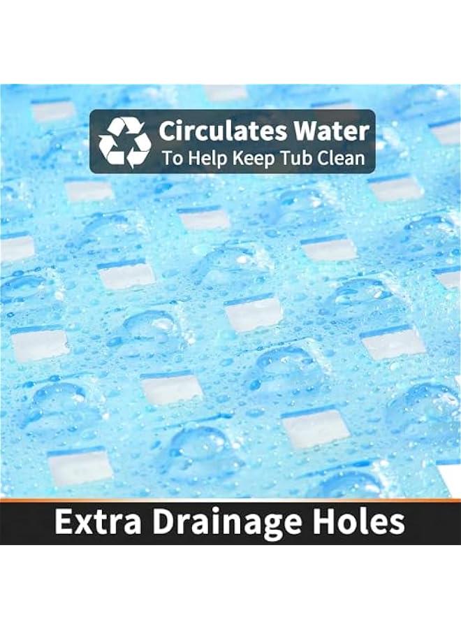 هوكور بساط حوض الاستحمام من هوكور، غير قابل للانزلاق مع فتحات تصريف واكواب شفط للحفاظ على نظافة الارضية، ناعمة على القدمين، ملحقات الحمام، سجادات حمام قابلة للغسل في الغسالة (88 × 40 سم) (ازرق) - Image 3