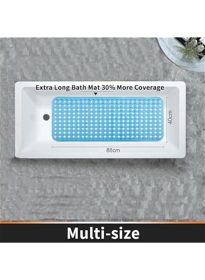 هوكور بساط حوض الاستحمام من هوكور، غير قابل للانزلاق مع فتحات تصريف واكواب شفط للحفاظ على نظافة الارضية، ناعمة على القدمين، ملحقات الحمام، سجادات حمام قابلة للغسل في الغسالة (88 × 40 سم) (ازرق) - Image 4