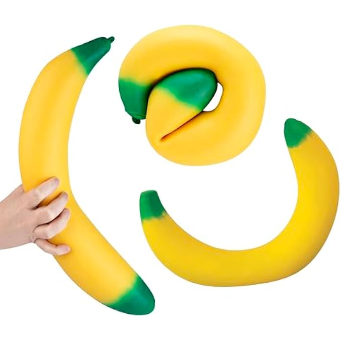 ORB Easy Sqweezy Giant Stretchy Banana - Stretches Up to 6 Feet Long - Huge Jumbo Sized Squishy Fruit Toy, Perfect to Squeeze for Stress Relief - Fun Sensory / Fidget Novelty Toy for Kids and Adults - Image 1