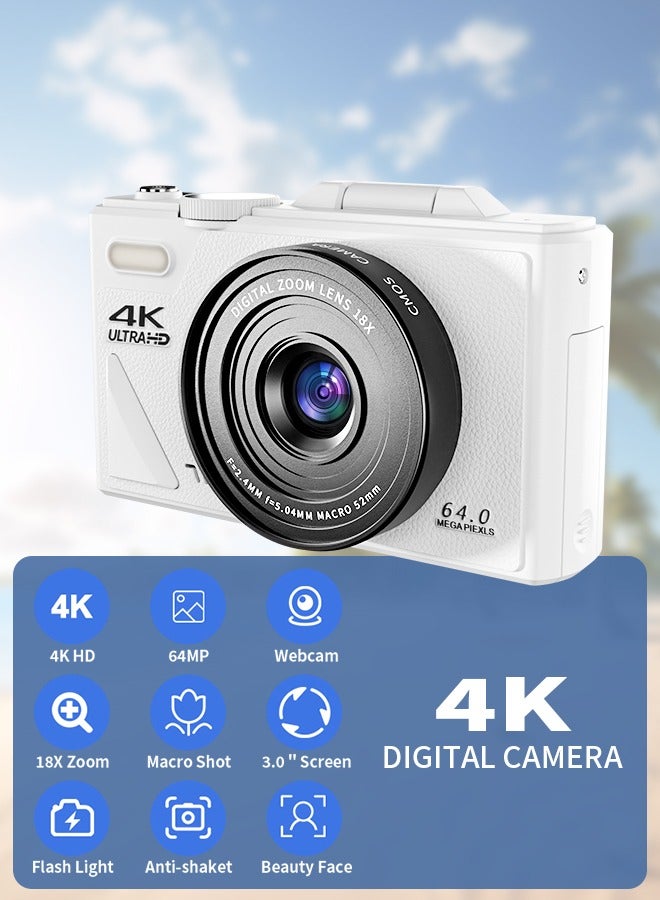 4K Vlogging Digital Camera 64MP Point and Shoot Kids Camera with 64GB TF Card Photography for Boys Girls Everyday Use Gift - Image 2