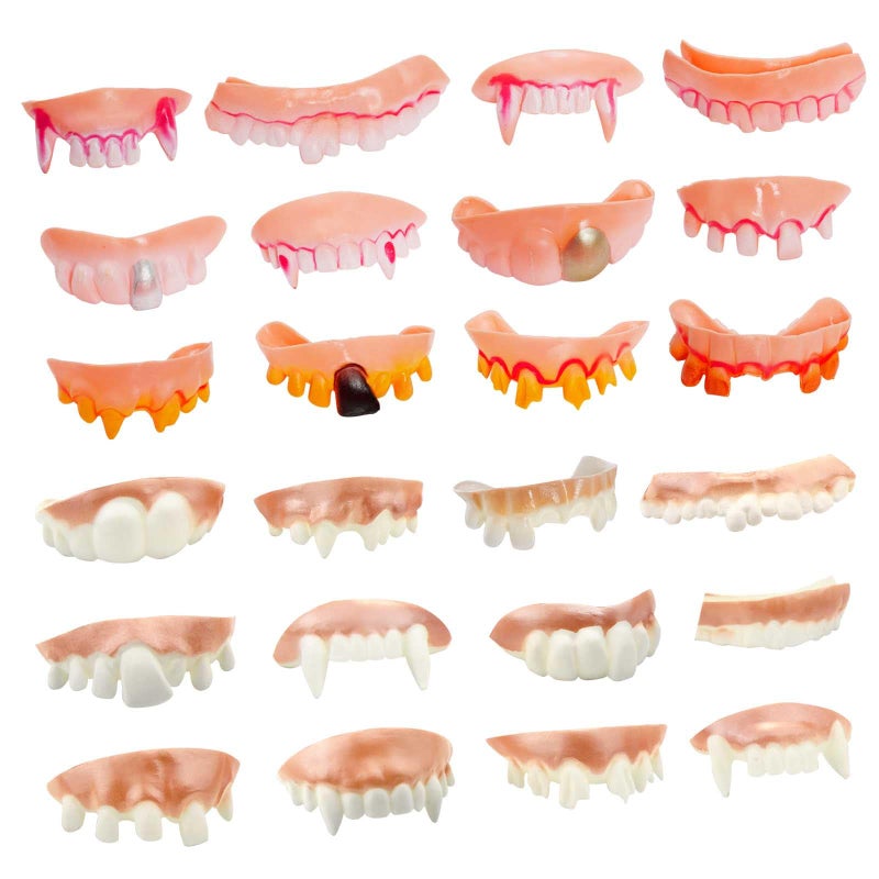 Marrywindix 24 Pieces Gnarly Teeth Gag Teeth Ugly Fake Teeth Vampire Denture Teeth for Halloween Costume Party Favors Photos Props 24 Styles - Image 3