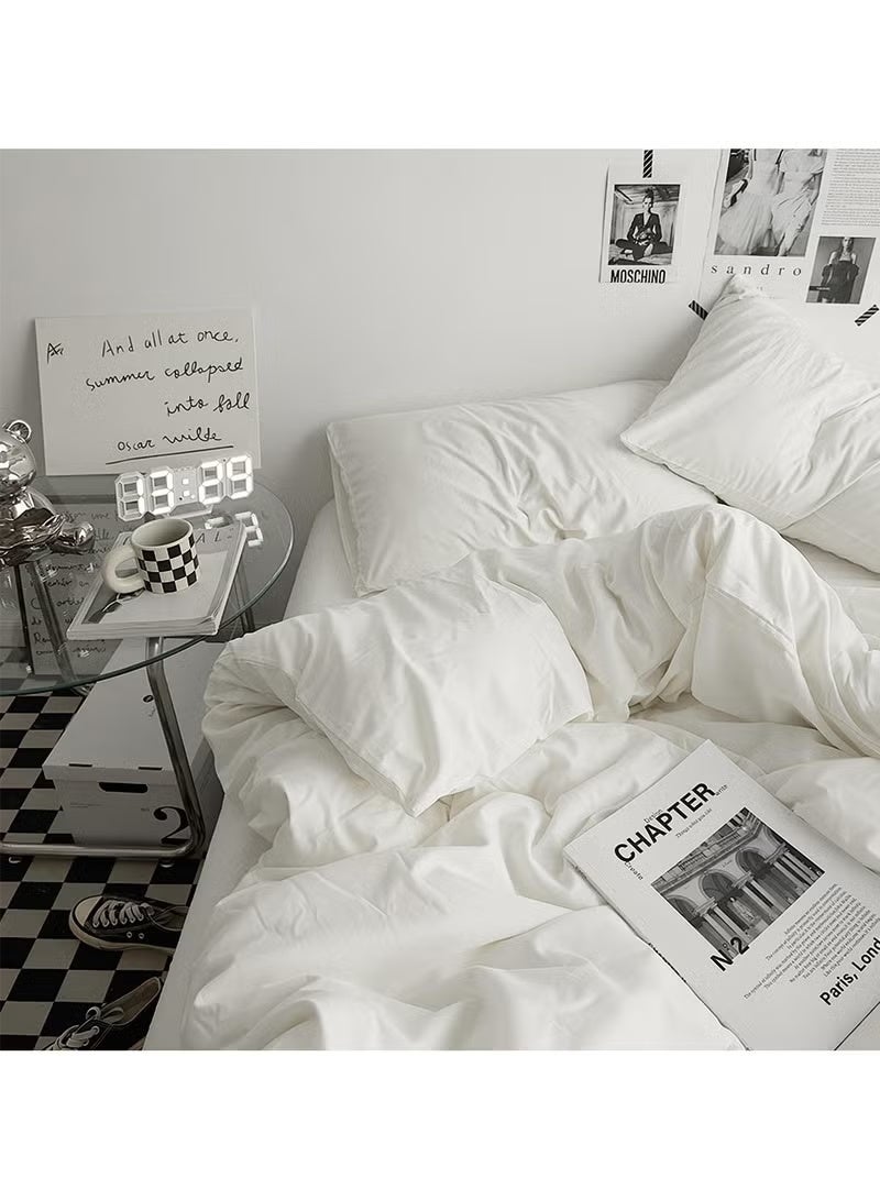 Arabest Duvet Cover Set King Size 4 Pcs, Include 1 Quilt Cover 220 x 240cm & 2 Pillow Cases 50 x 75cm & 1 Bedsheet 230 x 250cm, Super Soft Quality Cotton Bedding Set, NO Comforter - Milkshake White - Image 2