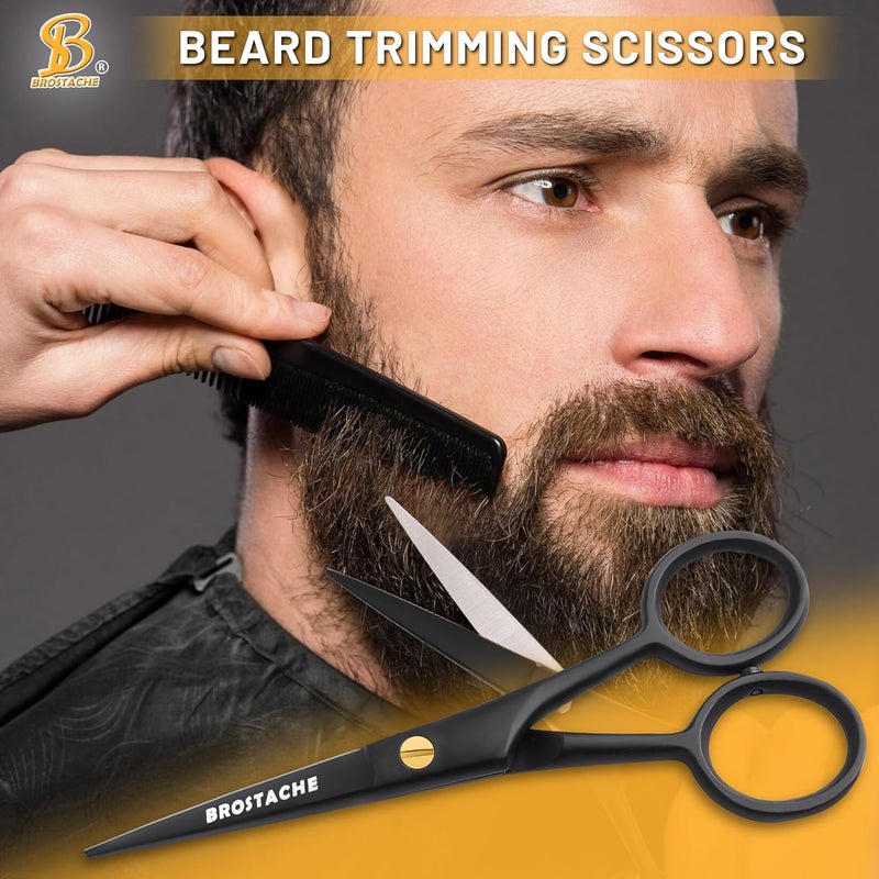 BROSTACHE 5" Beard & Mustache trimming Scissors for Men, 2 comb & Travel carrying Pouch, Hand forged with Bevel edge For precision, Mustache kit for men, Extremely Sharp Scissors - Image 5