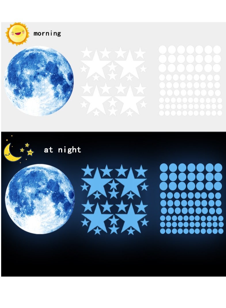 3D Space Wall Sticker Set,Blue Moon Planet Fluorescent Star Dot Children’s Bedroom Living Room Decorative Luminous Wall Sticker - Image 3