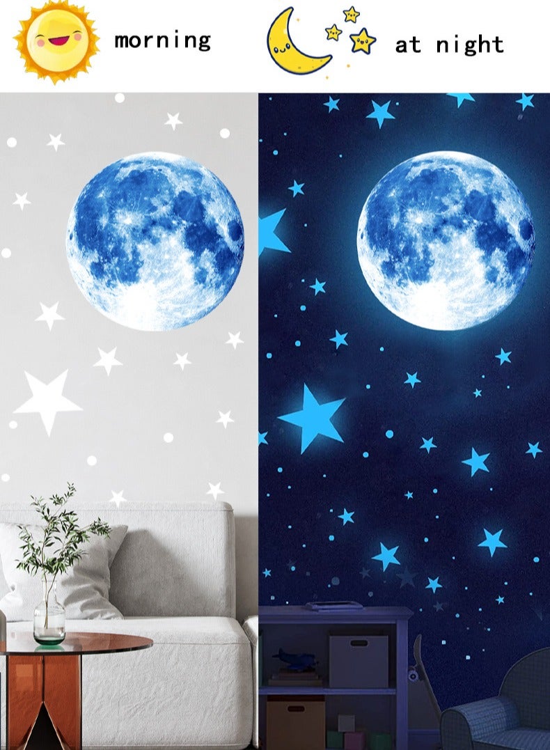 3D Space Wall Sticker Set,Blue Moon Planet Fluorescent Star Dot Children’s Bedroom Living Room Decorative Luminous Wall Sticker - Image 4