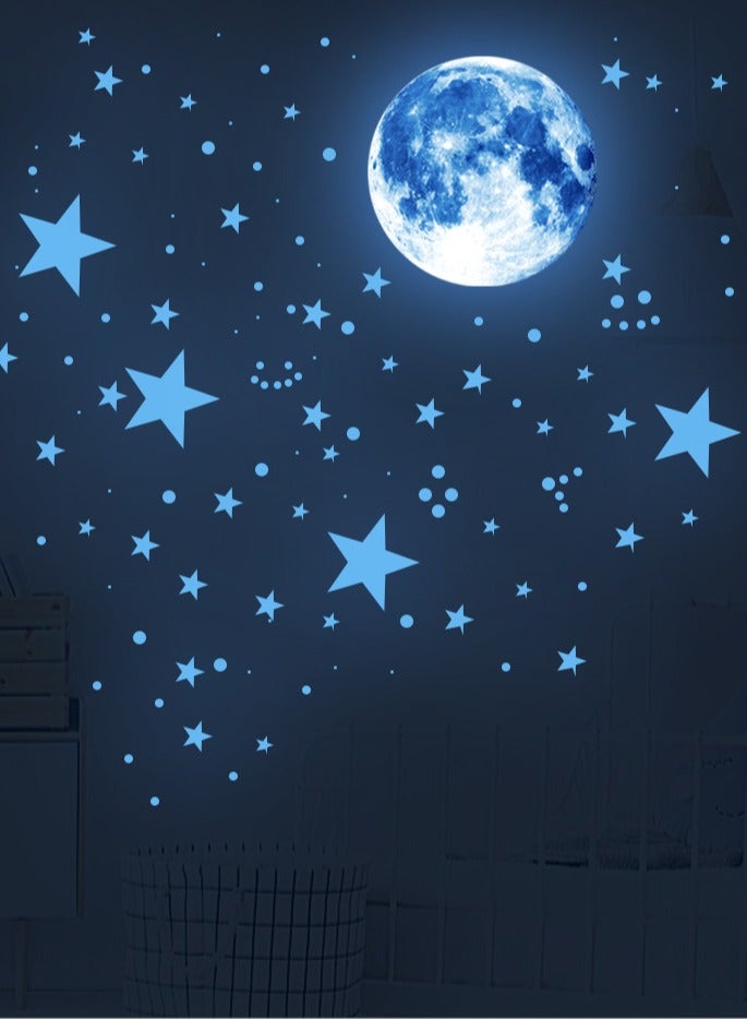3D Space Wall Sticker Set,Blue Moon Planet Fluorescent Star Dot Children’s Bedroom Living Room Decorative Luminous Wall Sticker - Image 2