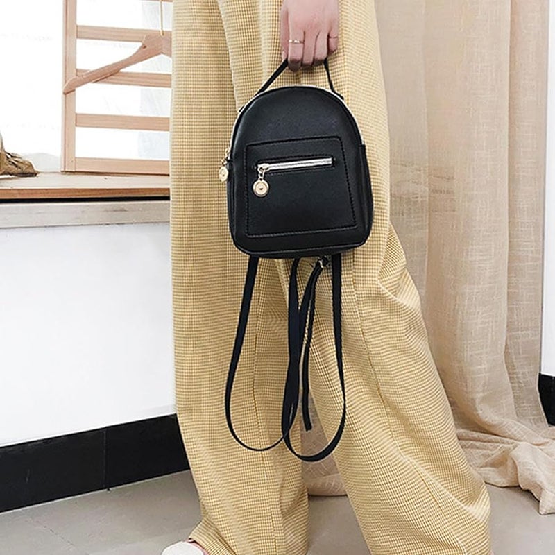 Small Black PU Leather Mini Backpack for Girls Women Teens 7.9x7x2.4 Inches - Image 4