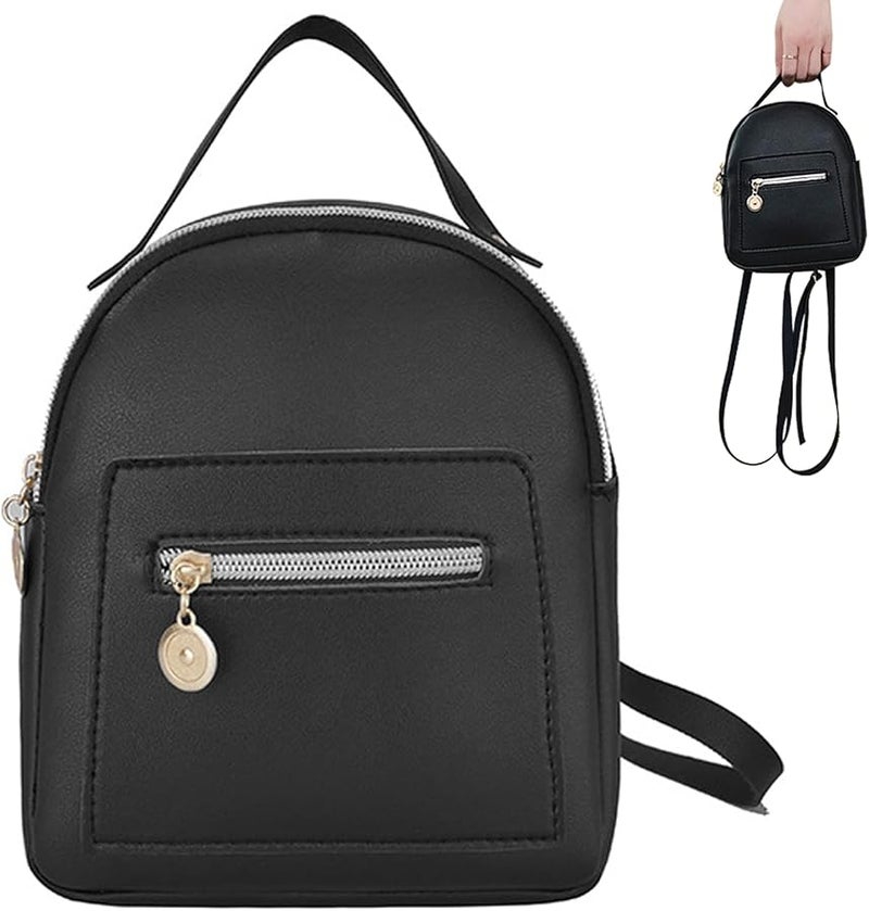 Small Black PU Leather Mini Backpack for Girls Women Teens 7.9x7x2.4 Inches - Image 3