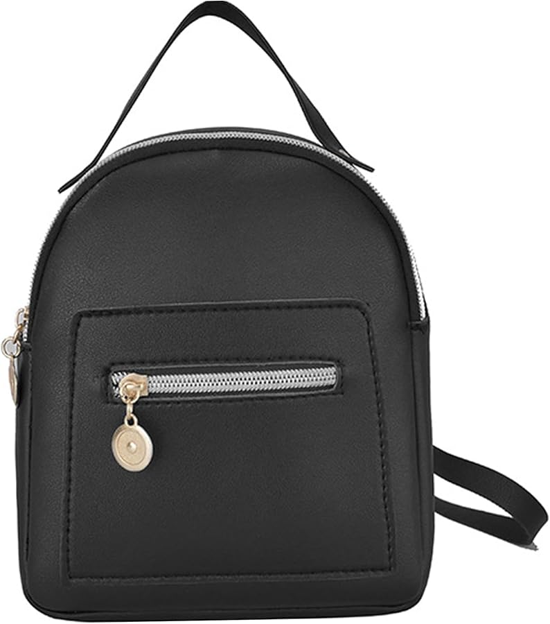 Small Black PU Leather Mini Backpack for Girls Women Teens 7.9x7x2.4 Inches - Image 2
