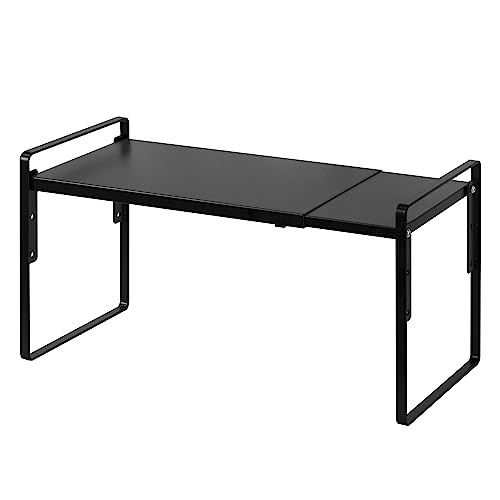 Nxconsu Cabinet Shelf Expandable Height Adjustable Organizer Riser for Kitchen Cabinet Pantry Cupboard Under Sink Countertop Organization Storage Space Saver Stackable Heavy Duty Metal Black - Image 1