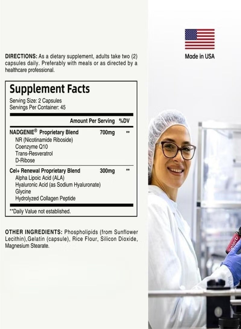 NAD+ Supplement for Women - NMN Alternative with β-NAD+, Trans-Resveratrol, CoQ10, D-Ribose - Promotes Cellular Renewal, Energy, and Radiant Skin Health - 90 Capsules - Image 3