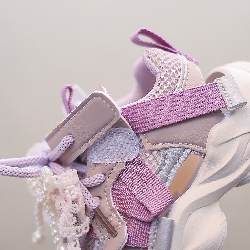 Girl'S Colorblock Sneaker Sandals 2025 Children'S Casual Shoes Girl'S Fashionable Mesh Hollow Shoes - Image 5