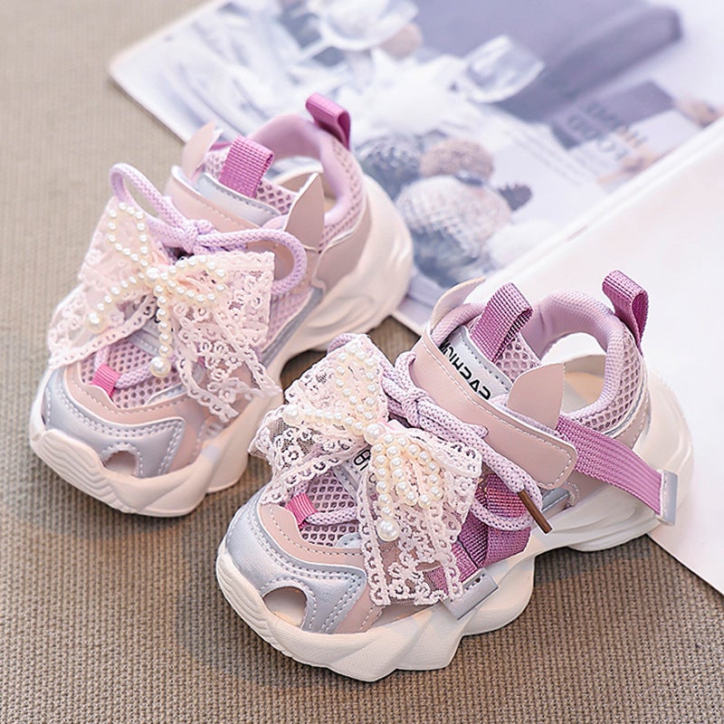 Girl'S Colorblock Sneaker Sandals 2025 Children'S Casual Shoes Girl'S Fashionable Mesh Hollow Shoes - Image 2