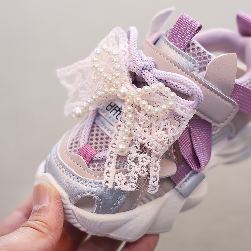 Girl'S Colorblock Sneaker Sandals 2025 Children'S Casual Shoes Girl'S Fashionable Mesh Hollow Shoes - Image 4