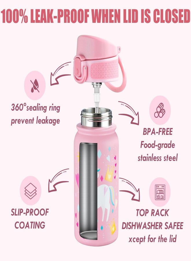 OLDLEY 12oz Kids Water Bottle, Stainless Steel Insulated Water Bottle For Kids, With Straws Leak-proof, Kids Water Bottles For School Boys Girls,Unicorn - Image 3