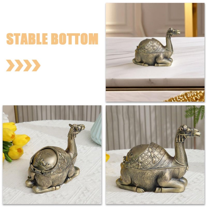 Large Vintage Camel Metal Ashtray with Lid Windproof Indoor Outdoor Home Patio Decoration - Image 4