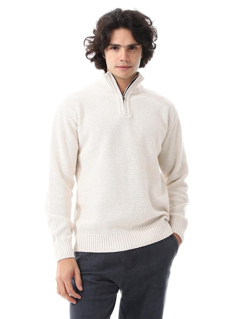 Andora Half-Zipper Long Sleeves Knitted Sweater_Ivory White - Image 1