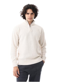 Andora Half-Zipper Long Sleeves Knitted Sweater_Ivory White  - Image 1