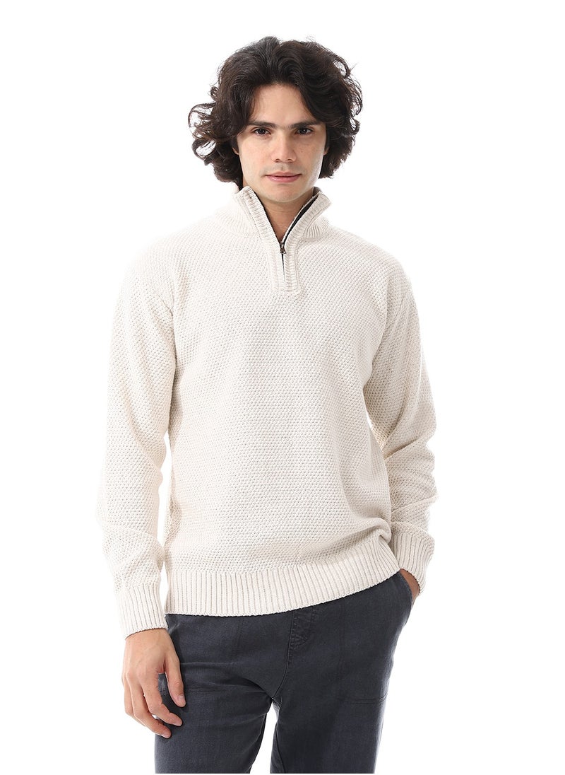 Andora Half-Zipper Long Sleeves Knitted Sweater_Ivory White  - Image 1