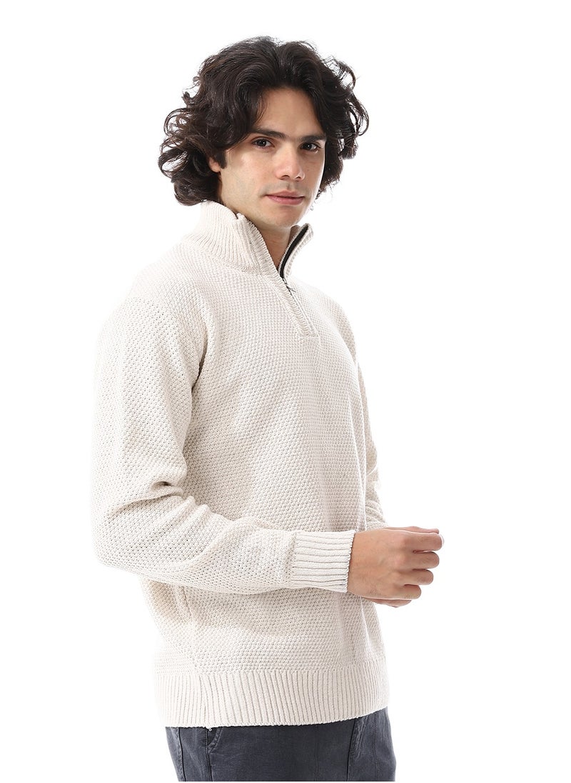 Andora Half-Zipper Long Sleeves Knitted Sweater_Ivory White  - Image 2
