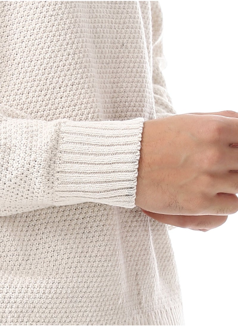 Andora Half-Zipper Long Sleeves Knitted Sweater_Ivory White  - Image 4
