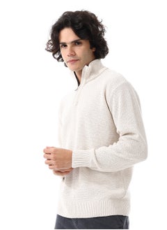 Andora Half-Zipper Long Sleeves Knitted Sweater_Ivory White  - Image 5