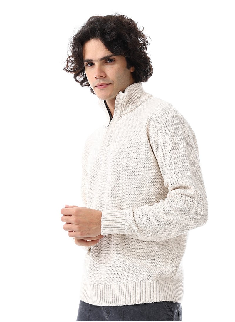 Andora Half-Zipper Long Sleeves Knitted Sweater_Ivory White  - Image 5