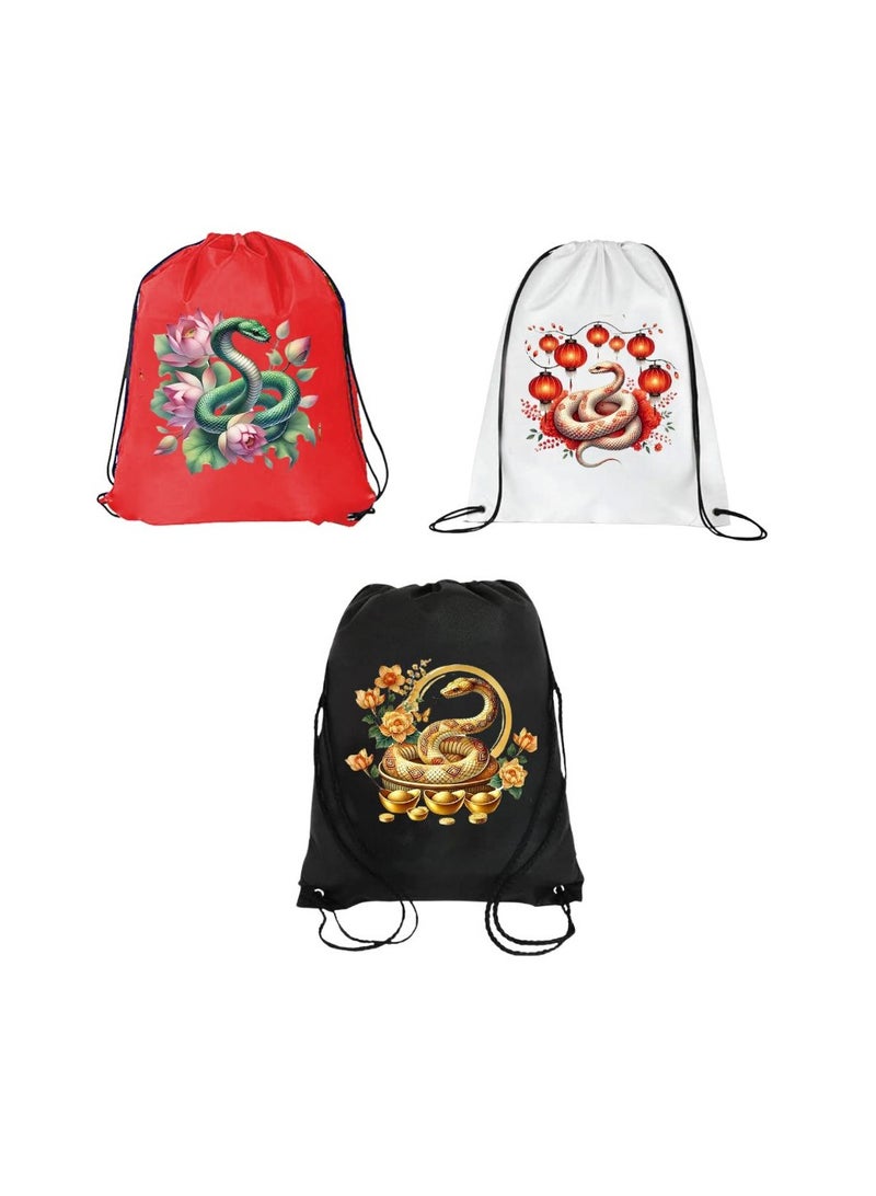 PRINTSHOP4ME Chinese New Year Pack Of 3 Drawstring Bags For Men And Women-Durable Sports Backpack For Kids,Great For School And College,Everyday Use,Lightweight With Printed - Image 1