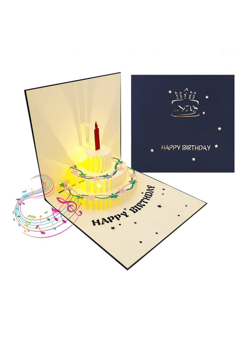 3D Pop Up Birthday Greeting Cards Auto Play Music Warm LED Light Birthday Cake Card Gifts For Mom Wife Sister Boy Girl Friends - Image 1