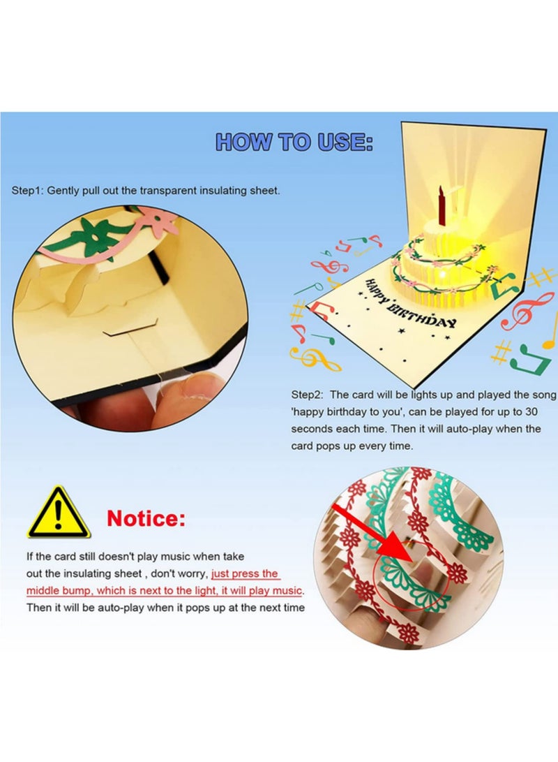 3D Pop Up Birthday Greeting Cards Auto Play Music Warm LED Light Birthday Cake Card Gifts For Mom Wife Sister Boy Girl Friends - Image 5