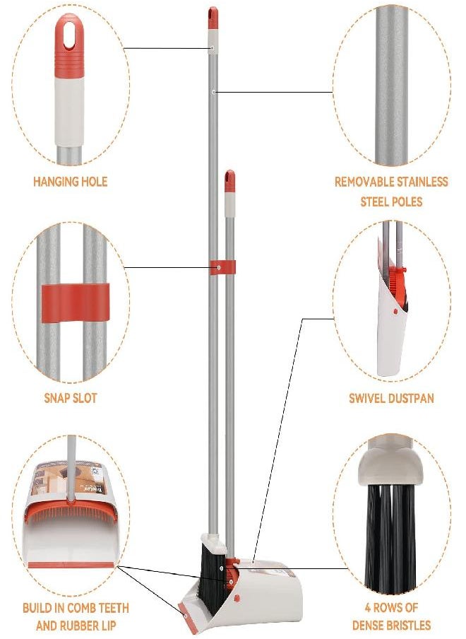 TreeLen - Broom and Dustpan for Home/Broom with Dustpan Combo Set/Dust Pan with Long Handle for Kitchen Room Office Lobby Floor Use Upright Standing Dustpan Indoor Broom Set - Image 1