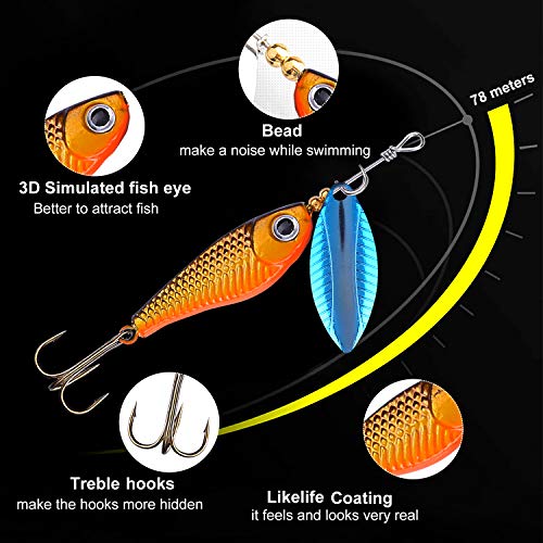 TOPFORT Fishing Lures, Fishing Spoon,Trout Bass Lures, Spinning Lures,Hard Metal Spinner Baits kit with Carry Bag, fishing gift for men, Father's day, Birthday - Image 4