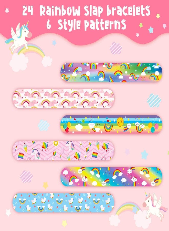 Junkin 24 Pcs Rainbow Slap Bracelets Party Favor for Kids Wristbands Bracelets Unicorn Rainbow Decoration for Girl Boy Cloud Magical Baby Shower Party Supplies(Lovely) - Image 5