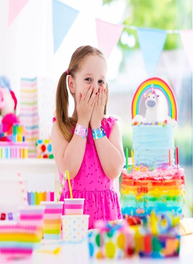 Junkin 24 Pcs Rainbow Slap Bracelets Party Favor for Kids Wristbands Bracelets Unicorn Rainbow Decoration for Girl Boy Cloud Magical Baby Shower Party Supplies(Lovely) - Image 4